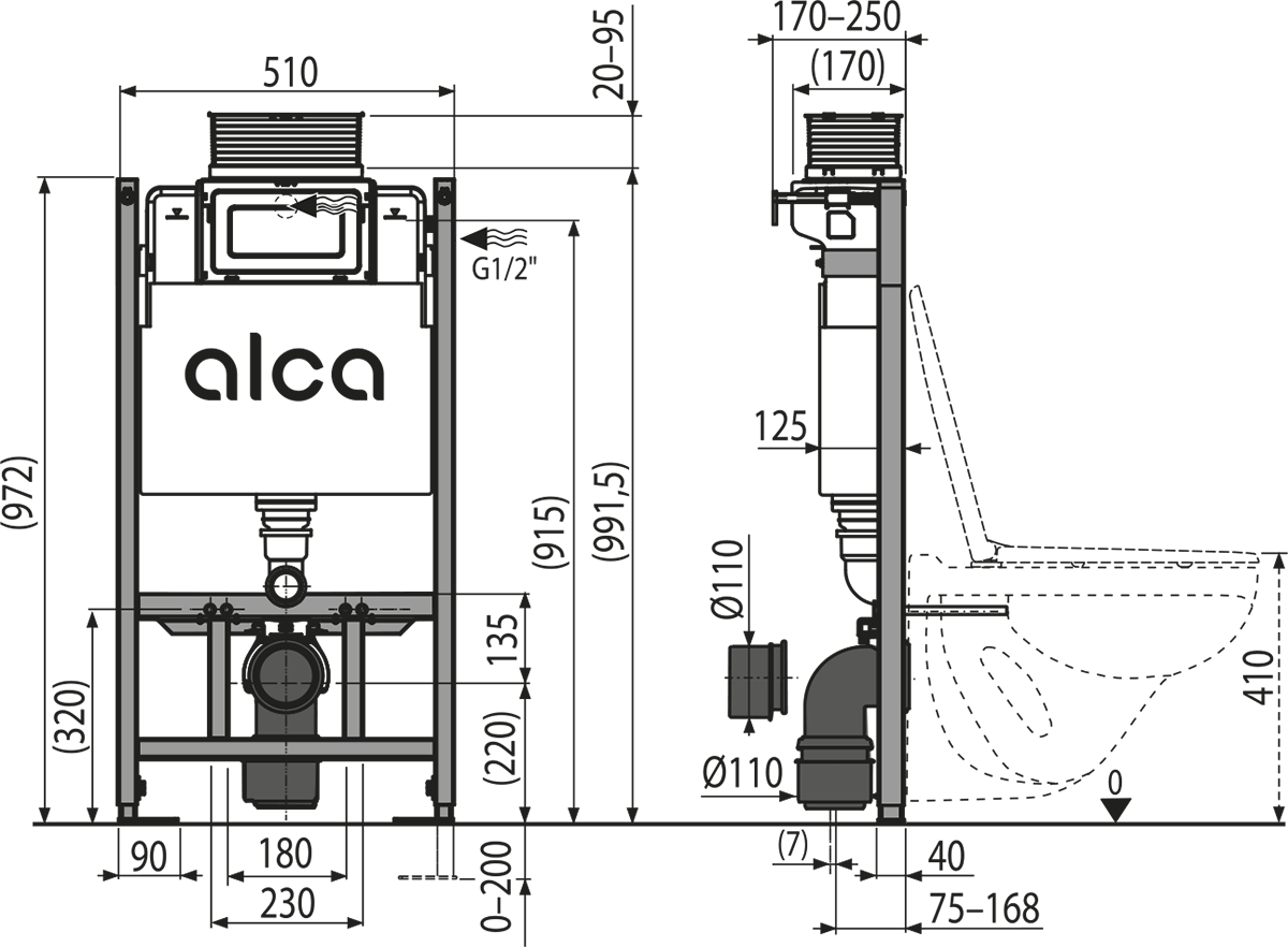 AM118/1000 Sádromodul - Rezervor WC încastrat pentru instalări uscate (în gips-carton) cu acționare de sus sau din față 