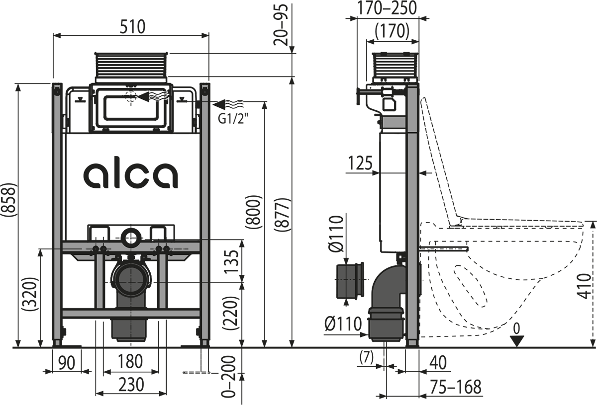 AM118/850 Sádromodul - Rezervor WC încastrat pentru instalări uscate (în gips-carton) cu acționare de sus sau din față 