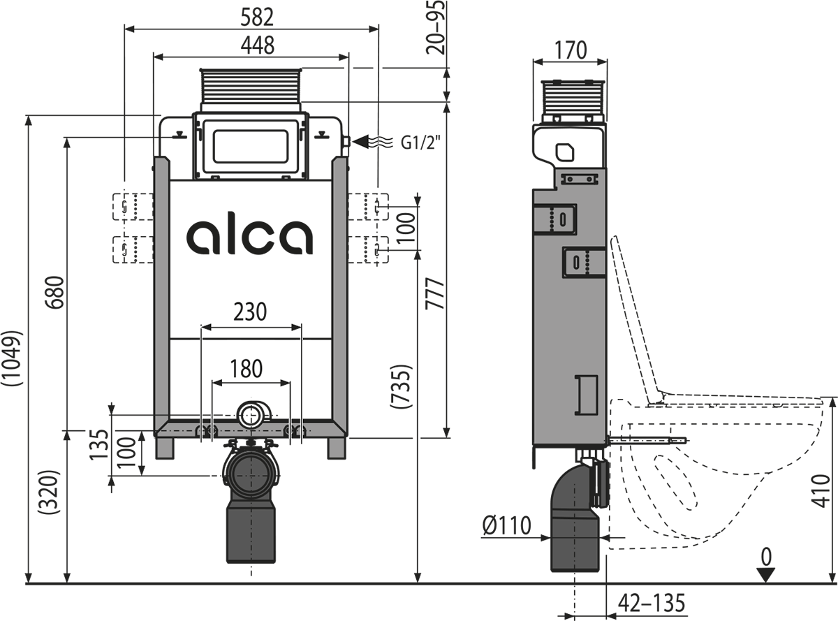 AM119/1000 Renovmodul - Rezervor WC încastrat pentru zidărie cu acționare de sus sau din față 