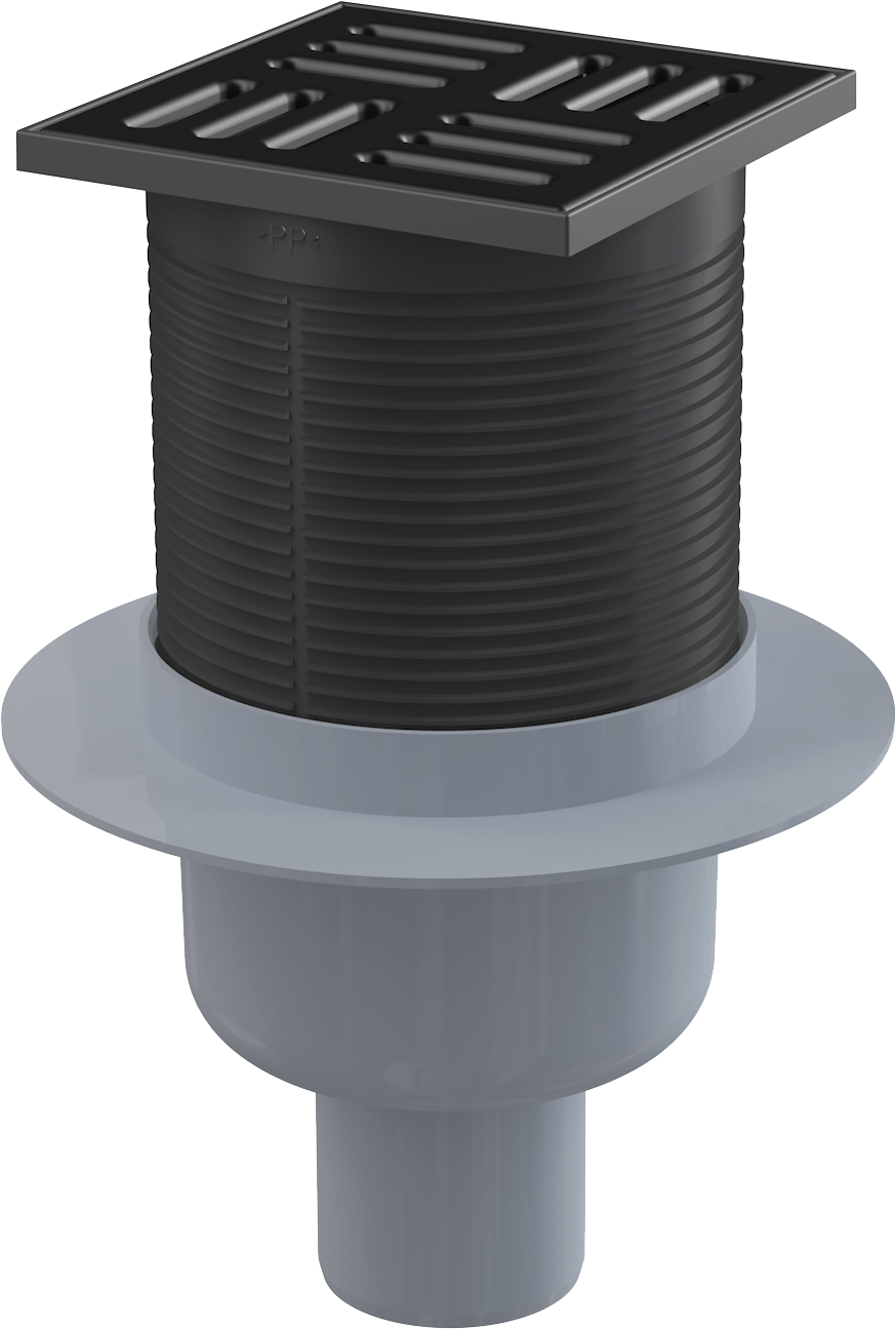 APV32BLACK - Sifon pardoseală 105×105/50 mm ieşire verticală, grătar din oţel inoxidabil negru-mat, sistem de reţinere a mirosurilor combinat SMART